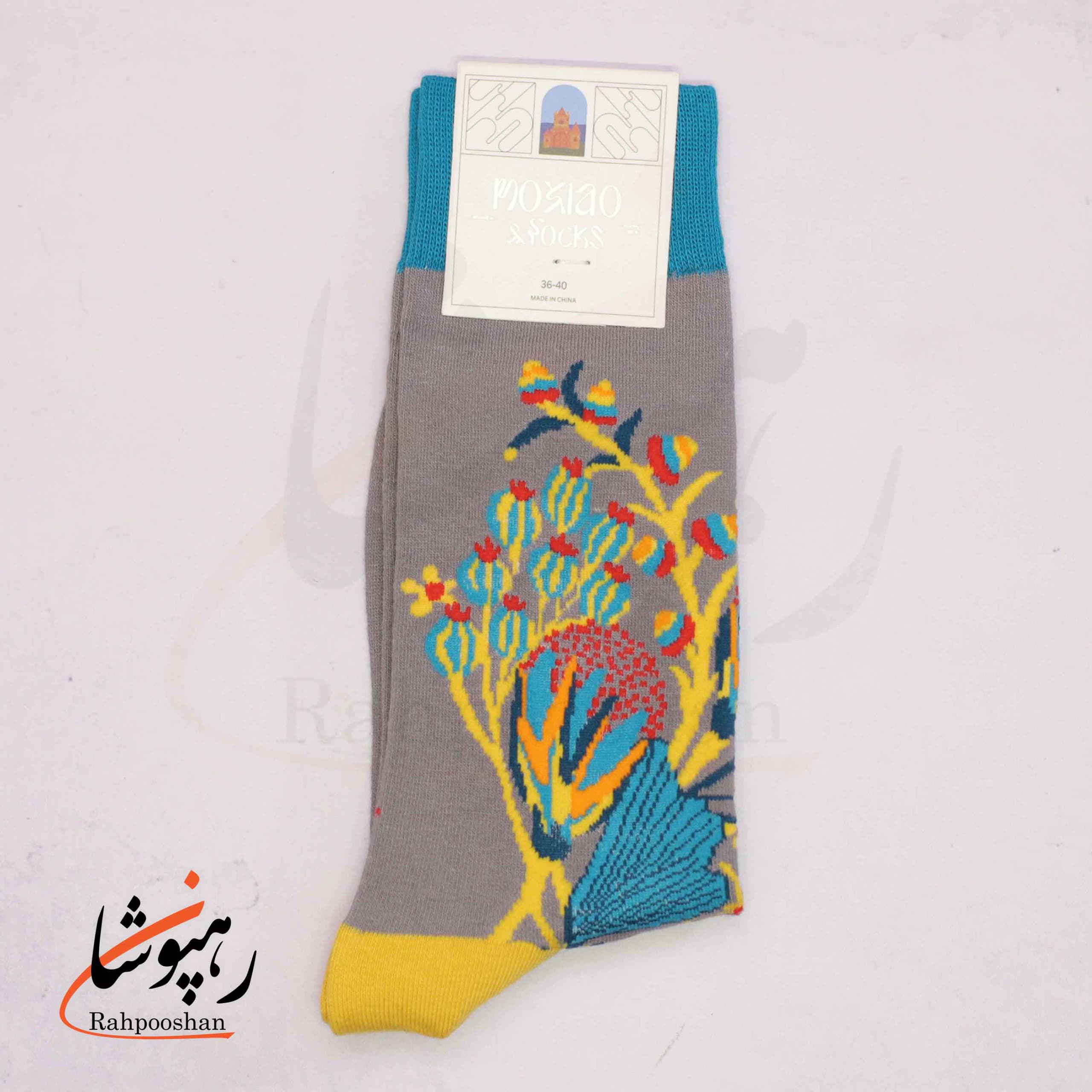 جوراب ساقدار موکسیائو (MOXIAO) طرح دسته گل رنگین — تصویر ۲