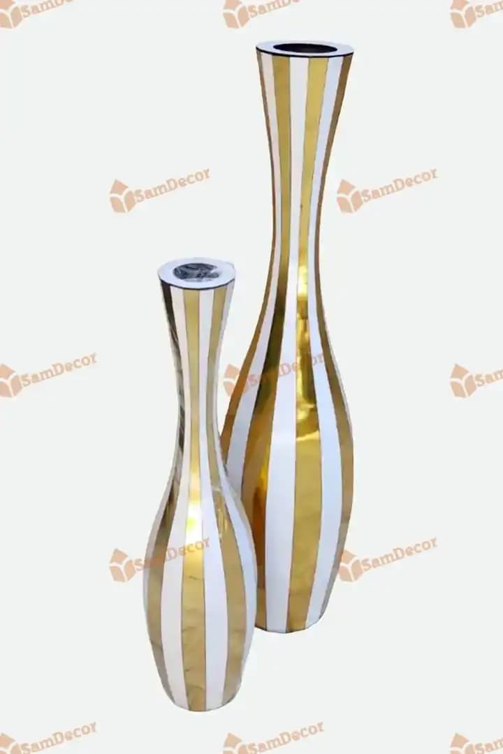 گلدان چوبی سفید طلایی