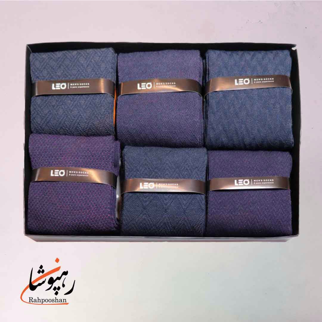 جوراب لئو LEO ساق دار دوفس سرمه‌ای تیره و بنفش سیر (پک 6 عددی)(131)