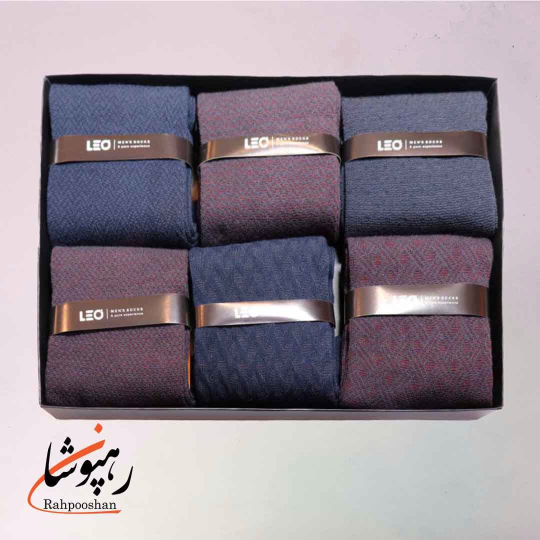 جوراب لئو LEO ساق دار دوفس سرمه‌ای تیره و قهوه‌ای (پک 6 عددی)(112)