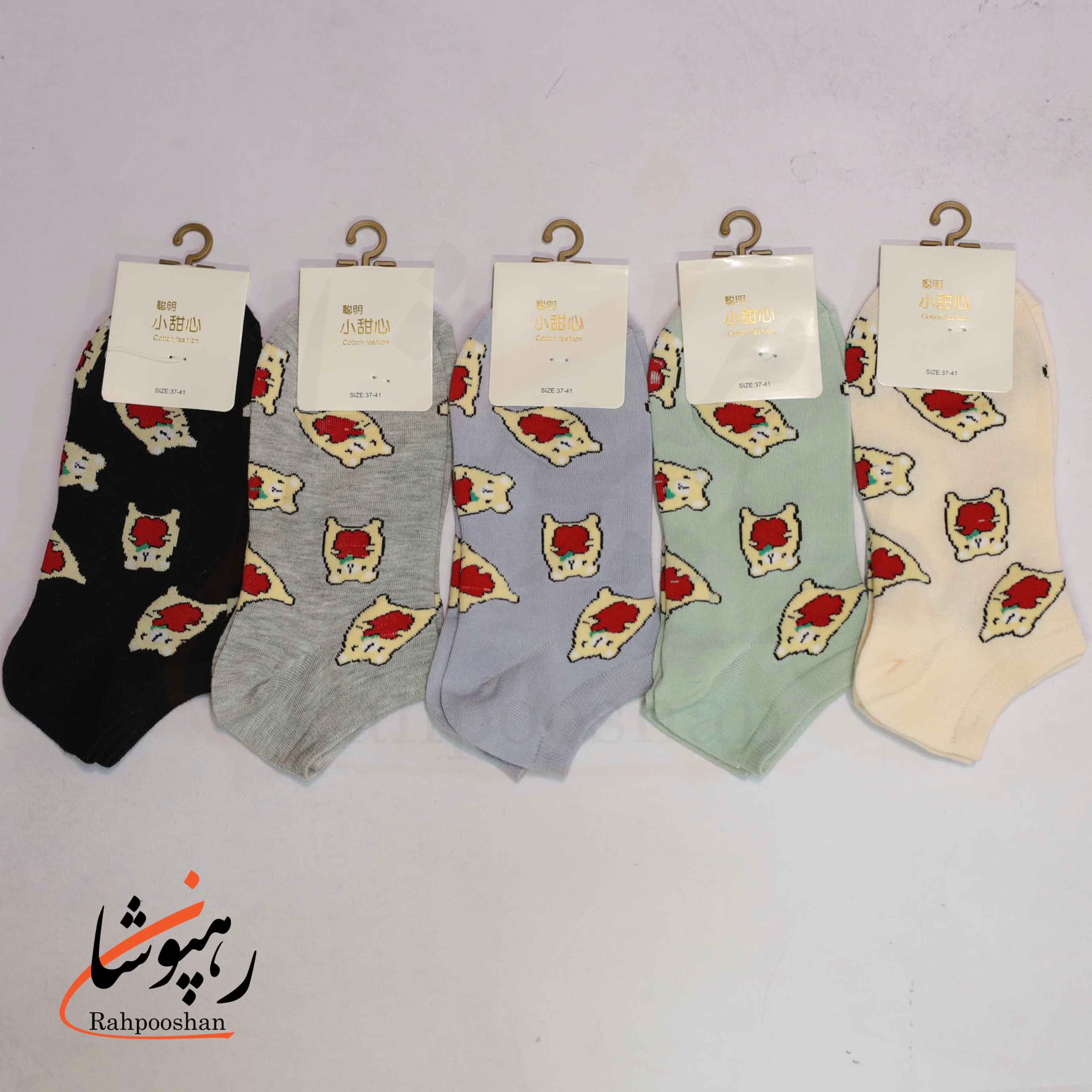 جوراب کفی طرح گربه سیب دار (10 عددی) — تصویر ۴