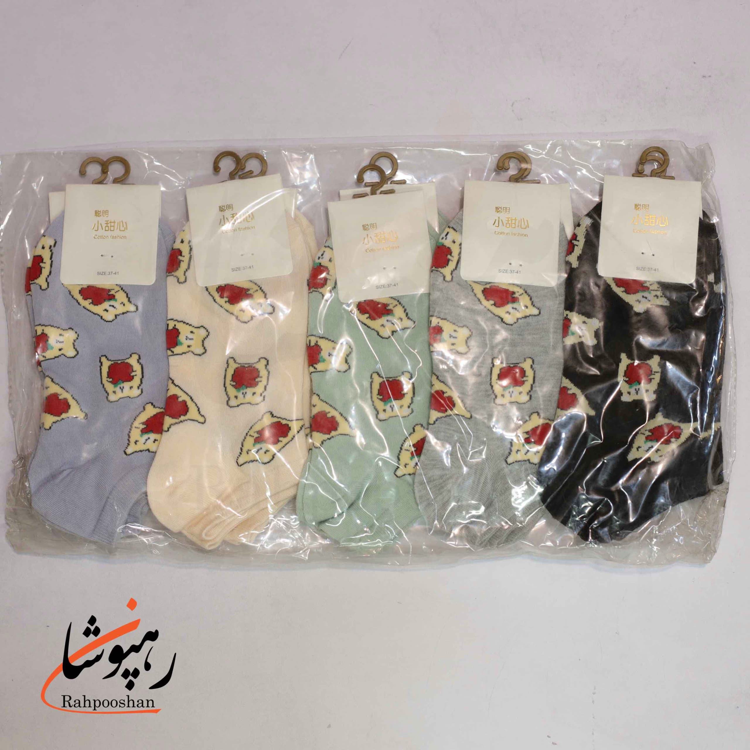 جوراب کفی طرح گربه سیب دار (10 عددی) — تصویر ۳