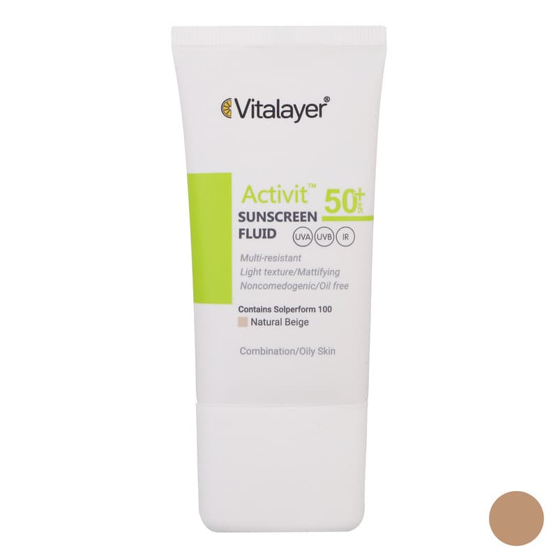 فلوئید ضدآفتاب رنگی ویتالیر SPF50 مدل Activit، مناسب پوست‌های چرب، حجم 50 میلی‌لیتر — تصویر ۲