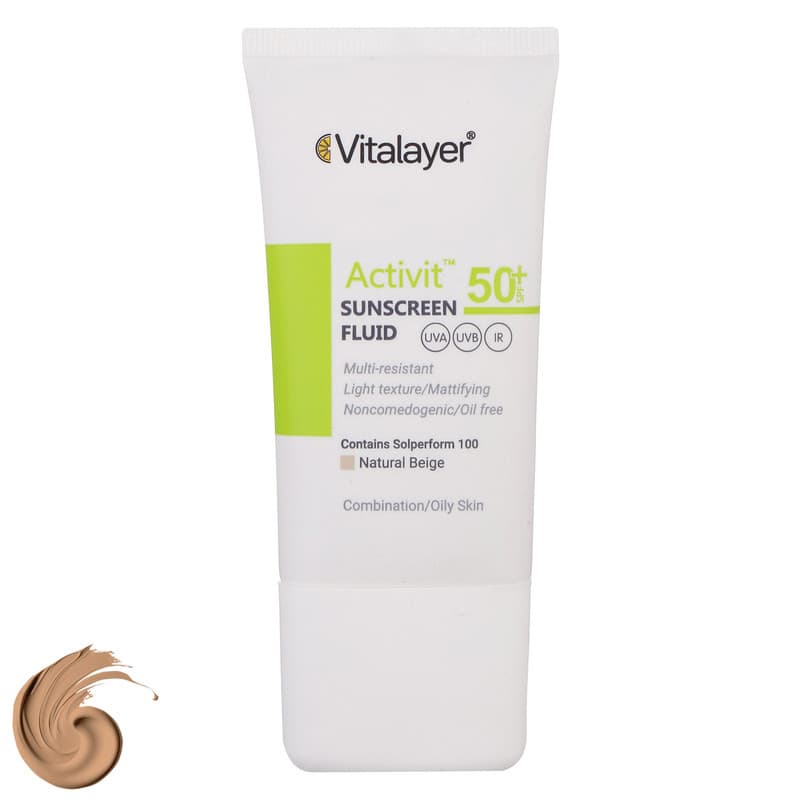 فلوئید ضدآفتاب رنگی ویتالیر SPF50 مدل Activit، مناسب پوست‌های چرب، حجم 50 میلی‌لیتر — تصویر ۳