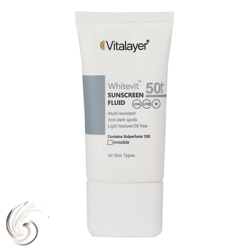 فلوئید ضدآفتاب بیرنگ ویتالیر SPF50 مدل Whitevit مناسب انواع پوست، حجم 50 میلیلیتر — تصویر ۳
