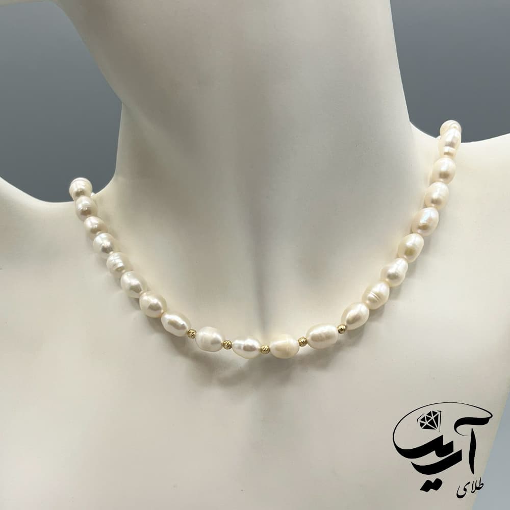 گردنبند مروارید و طلا مدل گوی کد p256