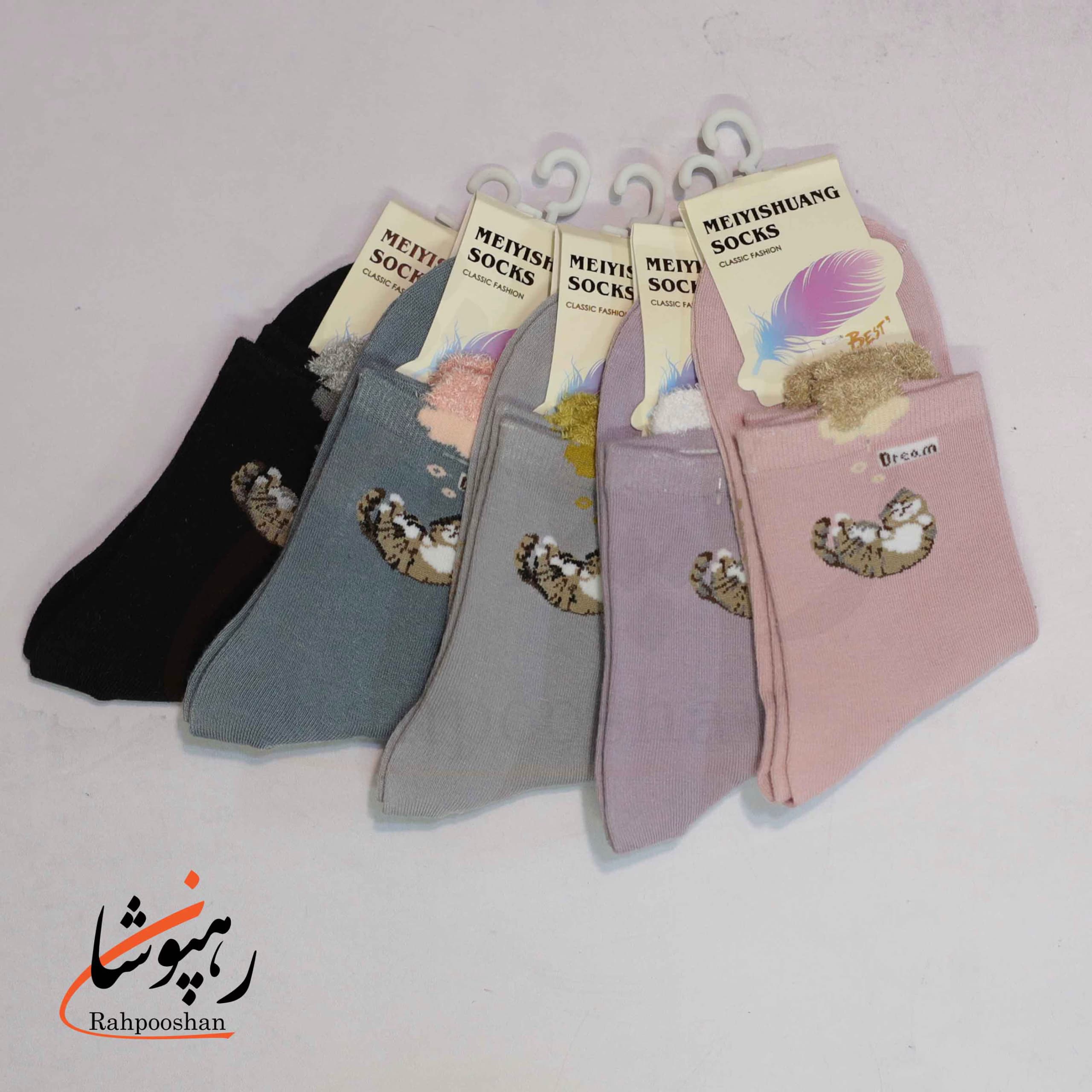 جوراب نیم ساق طرح گربه DREAM در 5 رنگ (10 عددی)