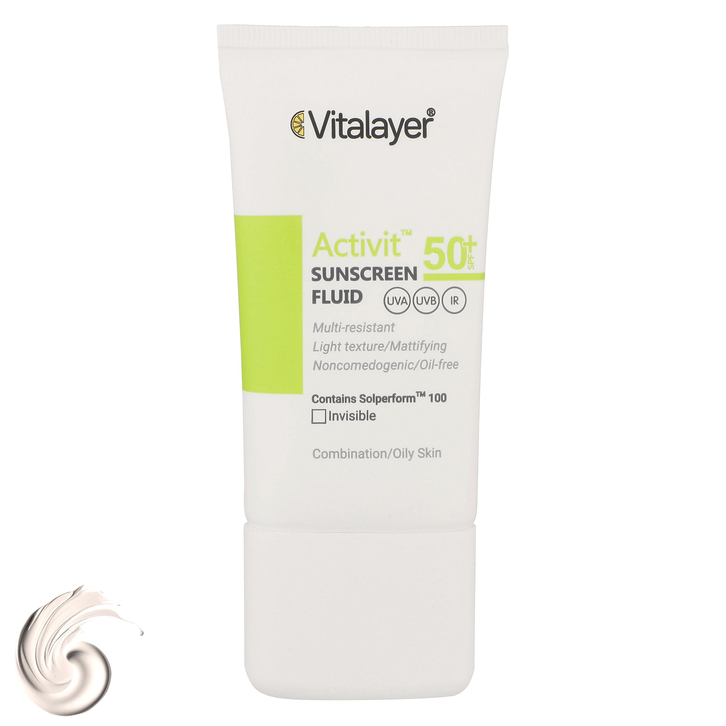 فلوئید ضدآفتاب بی‌رنگ ویتالیر SPF50 مدل Activit، مناسب پوست‌های مختلط و چرب، حجم 50 میلی‌لیتر — تصویر ۱۱