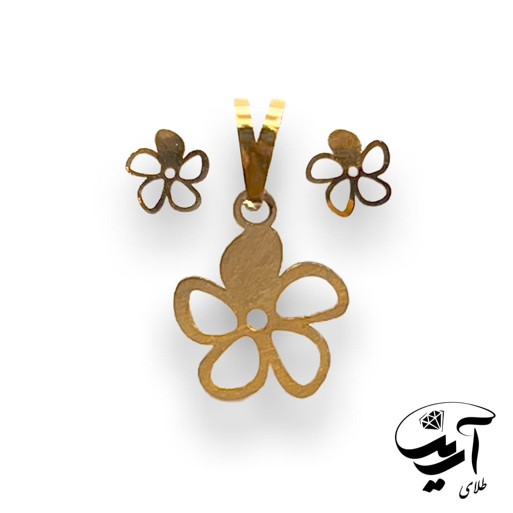 نیم ست طلا لیزری مدل گل تو خالی کد p242