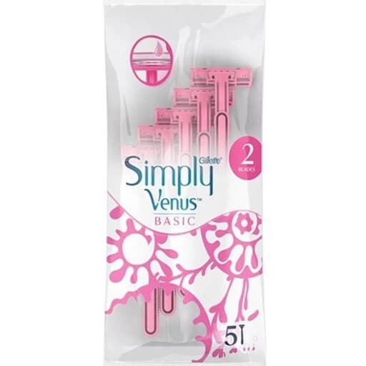 خودتراش ونوس SIMPLY Venus basic صورتی 2 لبه 5 عددی