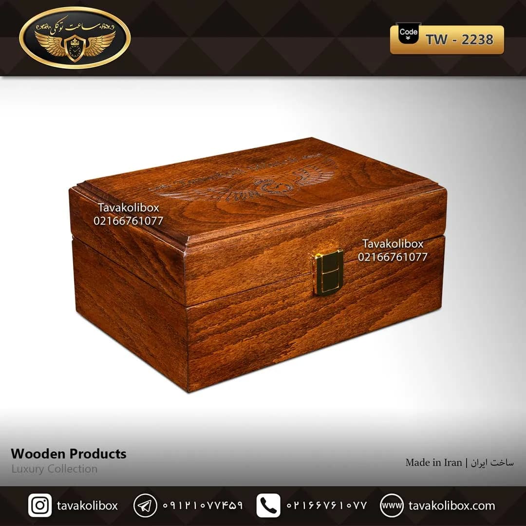 جعبه ساعت 1 خونه لوکس درب دار بالشتک معمولی چوب طبیعی رنگ قهوه ای مدل : TW-2238