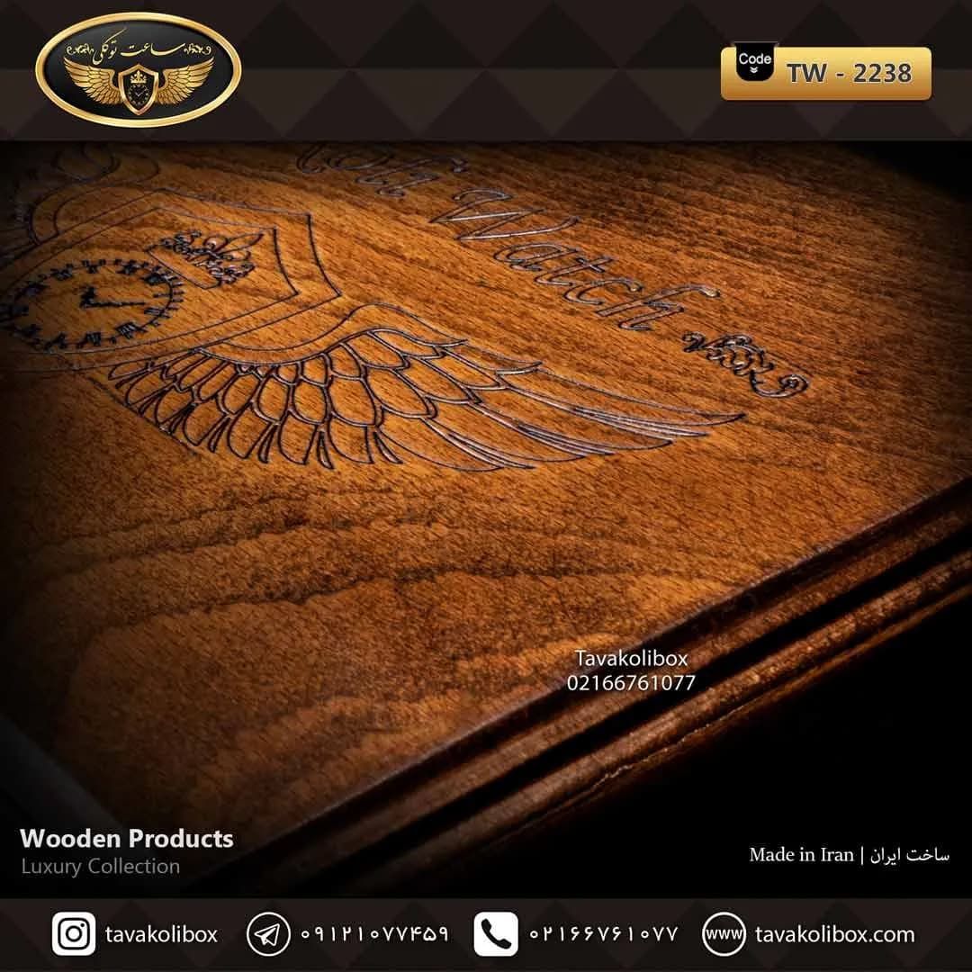 جعبه ساعت 1 خونه لوکس درب دار بالشتک معمولی چوب طبیعی رنگ قهوه ای مدل : TW-2238 — تصویر ۲