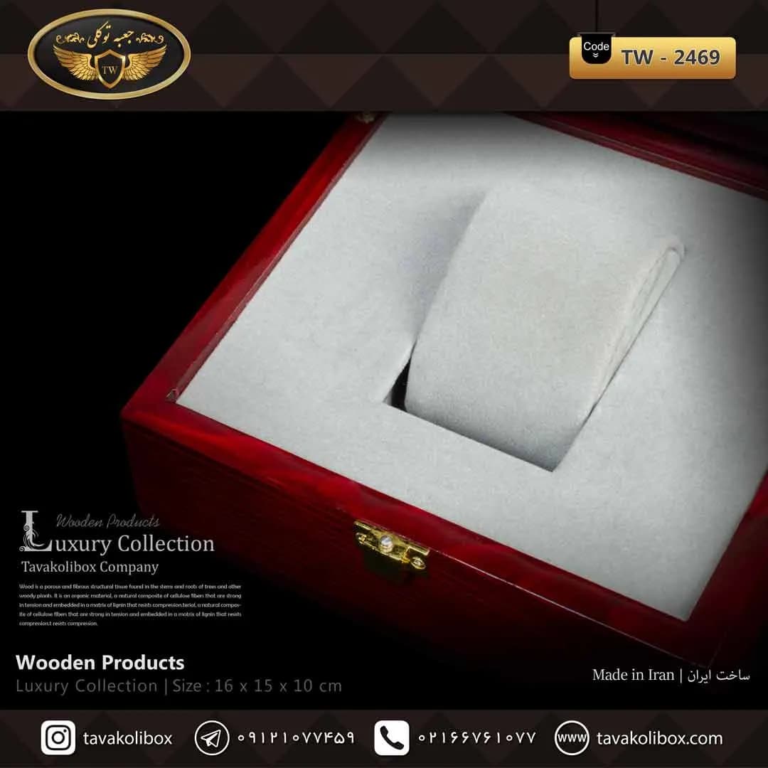 جعبه ساعت 1 خونه لوکس درب دار بالشتک لوکس چوب طبیعی رنگ قرمز مدل : TW-2469 — تصویر ۳