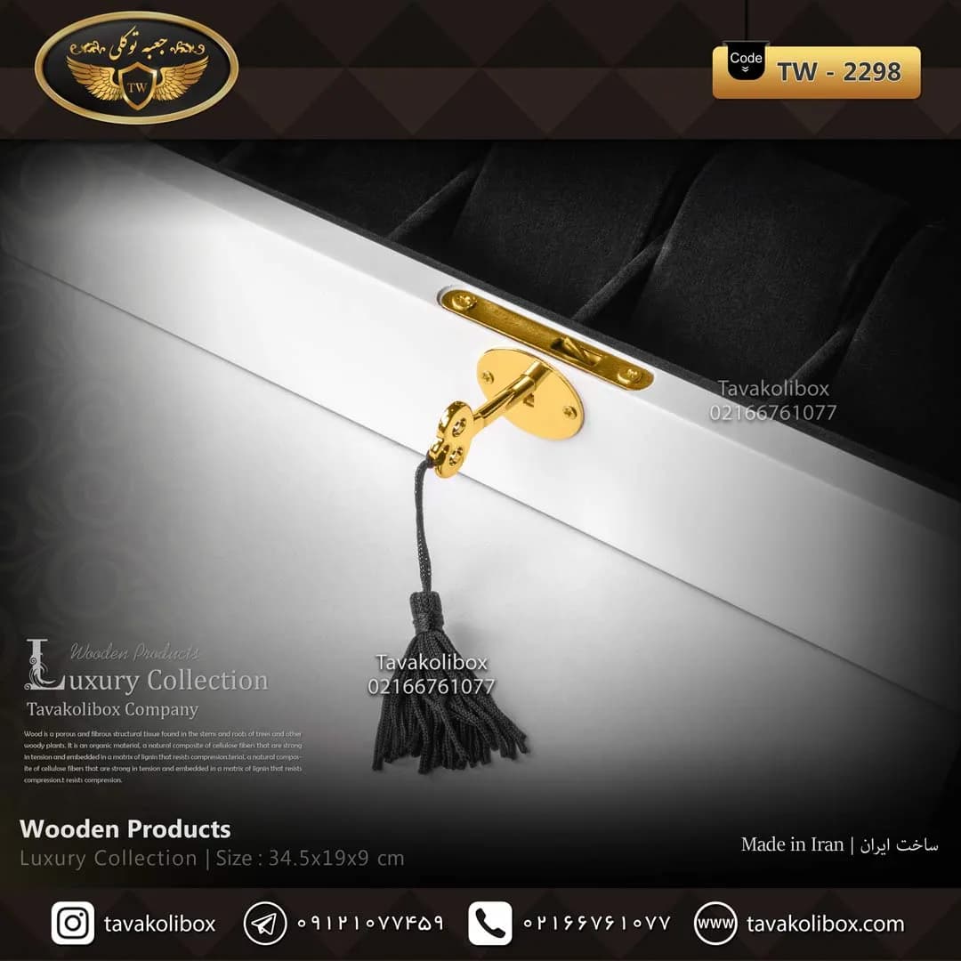 جعبه ساعت 12 خونه لوکس کلیددار بالشتک لوکس رنگ سفید-مشکی مدل : TW-2298 — تصویر ۳