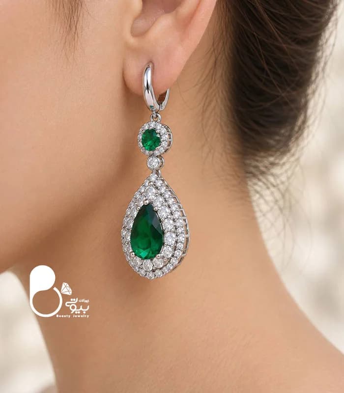 گوشواره زنانه سوفیا سیلور زمردی — تصویر ۴