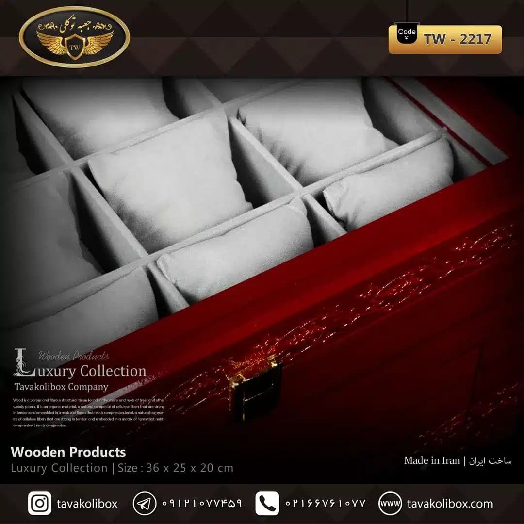جعبه ساعت 18 خونه کشودار بالشتک معمولی رنگ قرمز-طوسی مدل : TW-2217 — تصویر ۴
