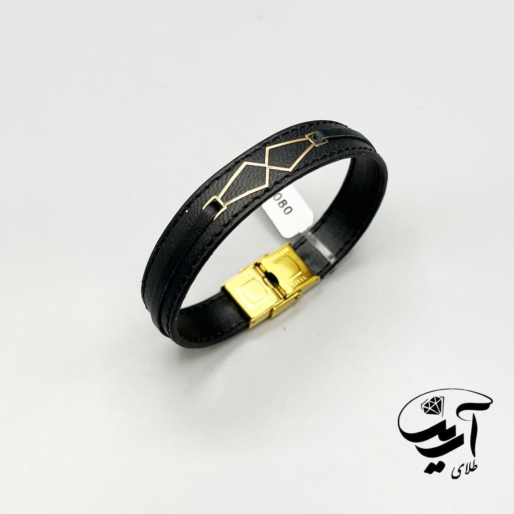 دستبند چرم و طلا مردانه کد 1311