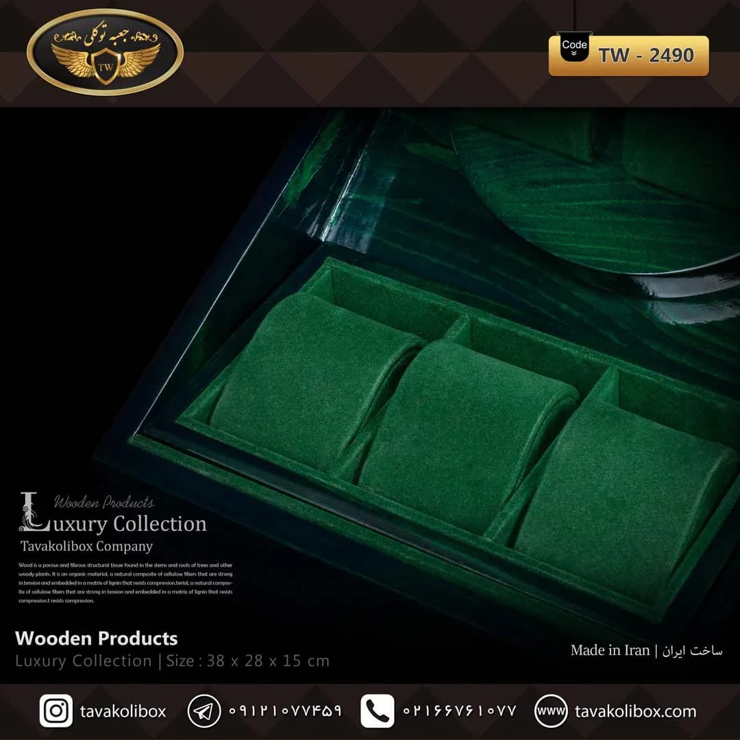 استند ساعت 10 خونه بدون درب بالشتک لوکس 2 موتوره چوب طبیعی رنگ سبز مدل : TW-2490 — تصویر ۲