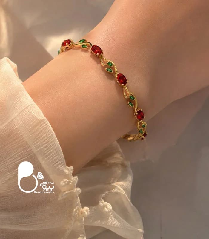 دستبند زنانه گل لاله روکش طلا — تصویر ۵