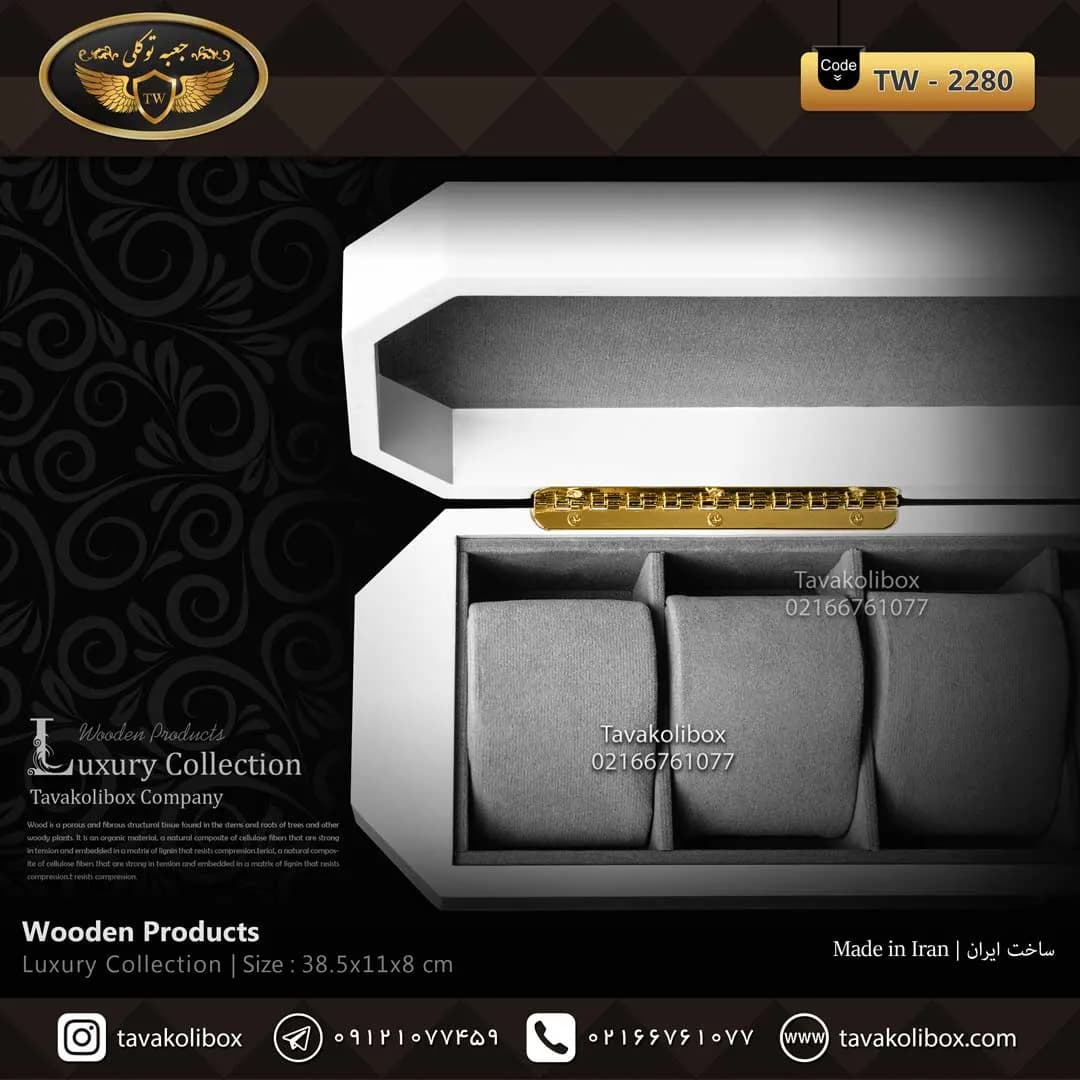 جعبه ساعت 6 خونه لوکس 8 ضلعی بالشتک لوکس رنگ سفید مدل : TW-2280 — تصویر ۴