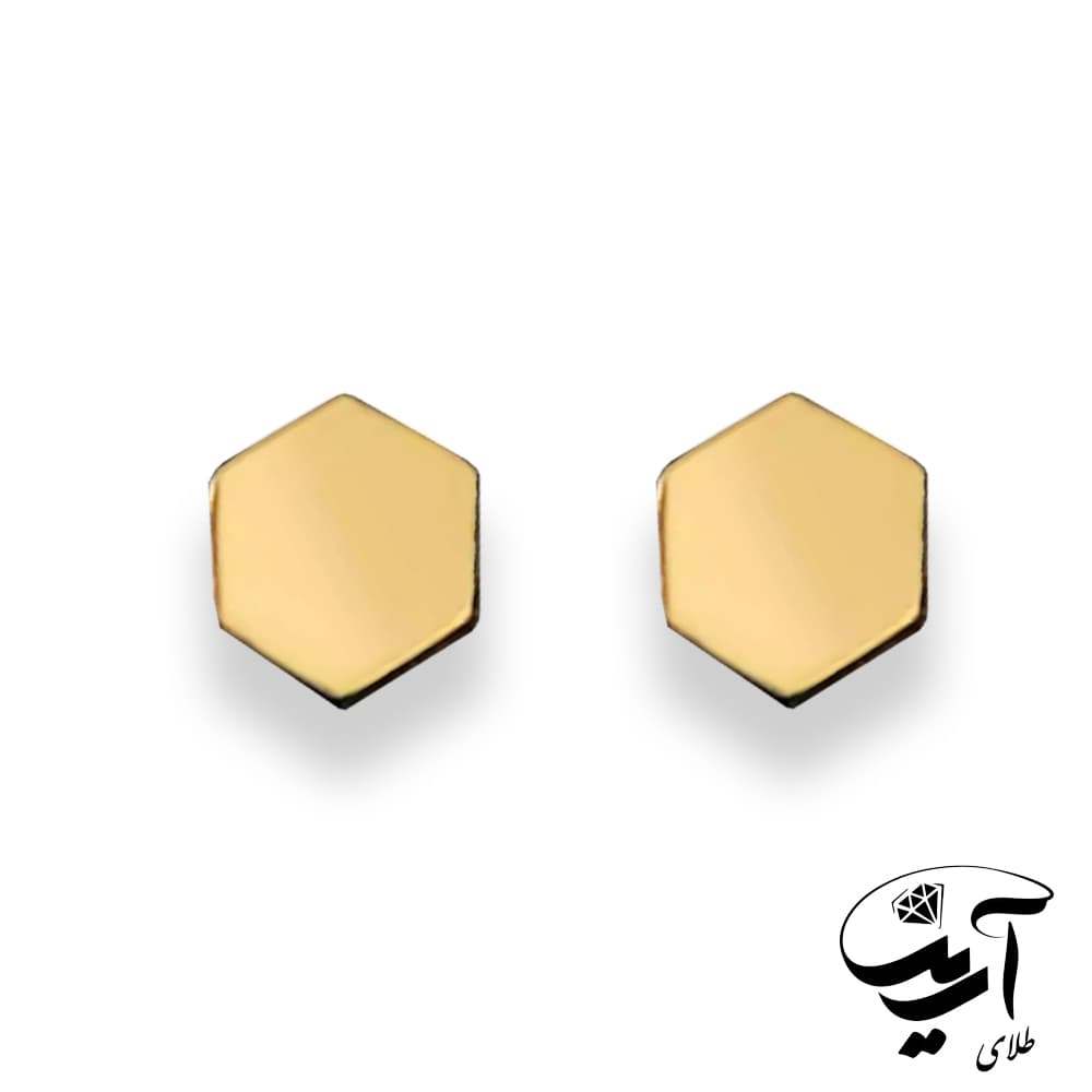گوشواره میخی طلا مدل شش ضلعی براق