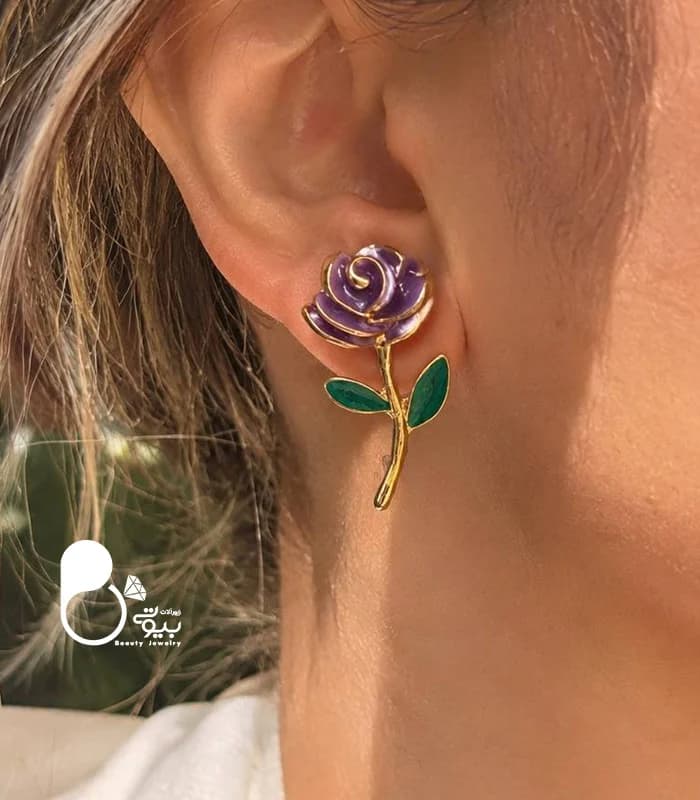 گوشواره زنانه گل بنفش تابستونی — تصویر ۳