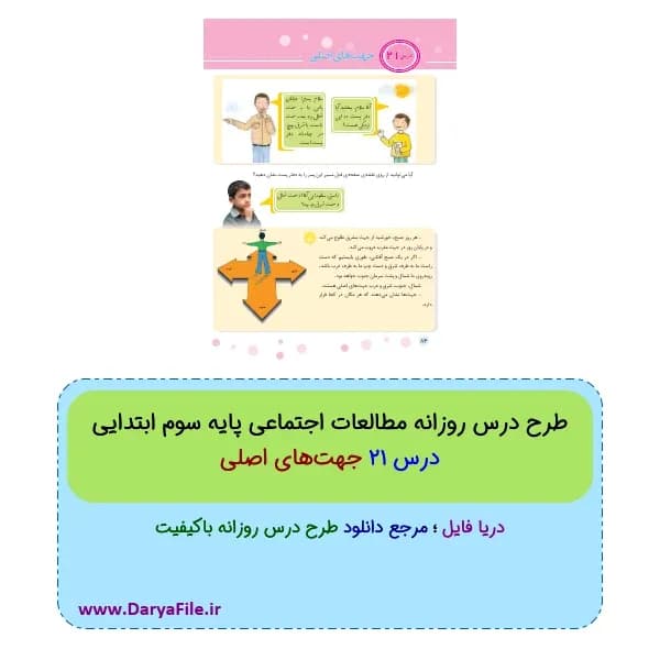 طرح درس روزانه جهتهای اصلی مطالعات اجتماعی سوم ابتدایی Word و PDF