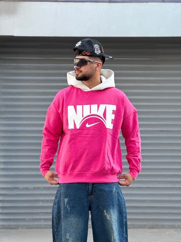 هودی گلدوزی طرح NIKE سرخابی