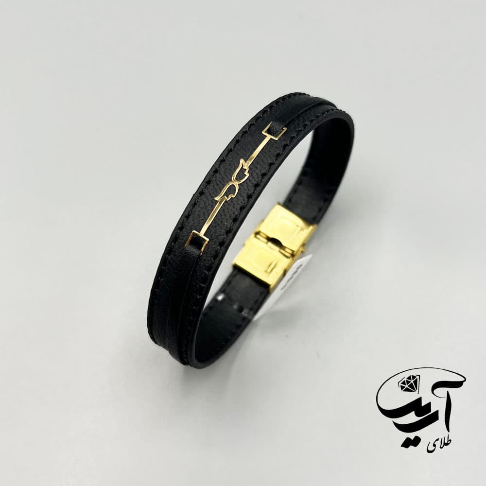 دستبند چرم و طلا مردانه کد 1276