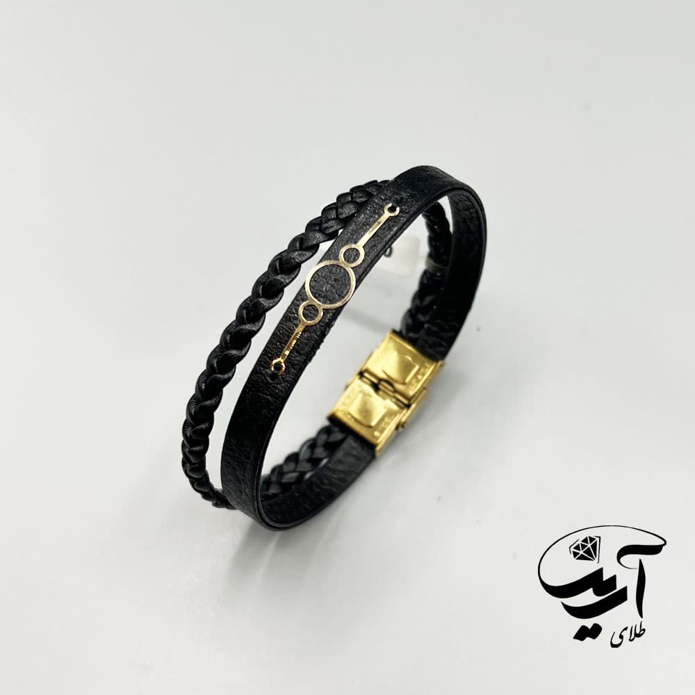 دستبند چرم و طلا مردانه کد 1265