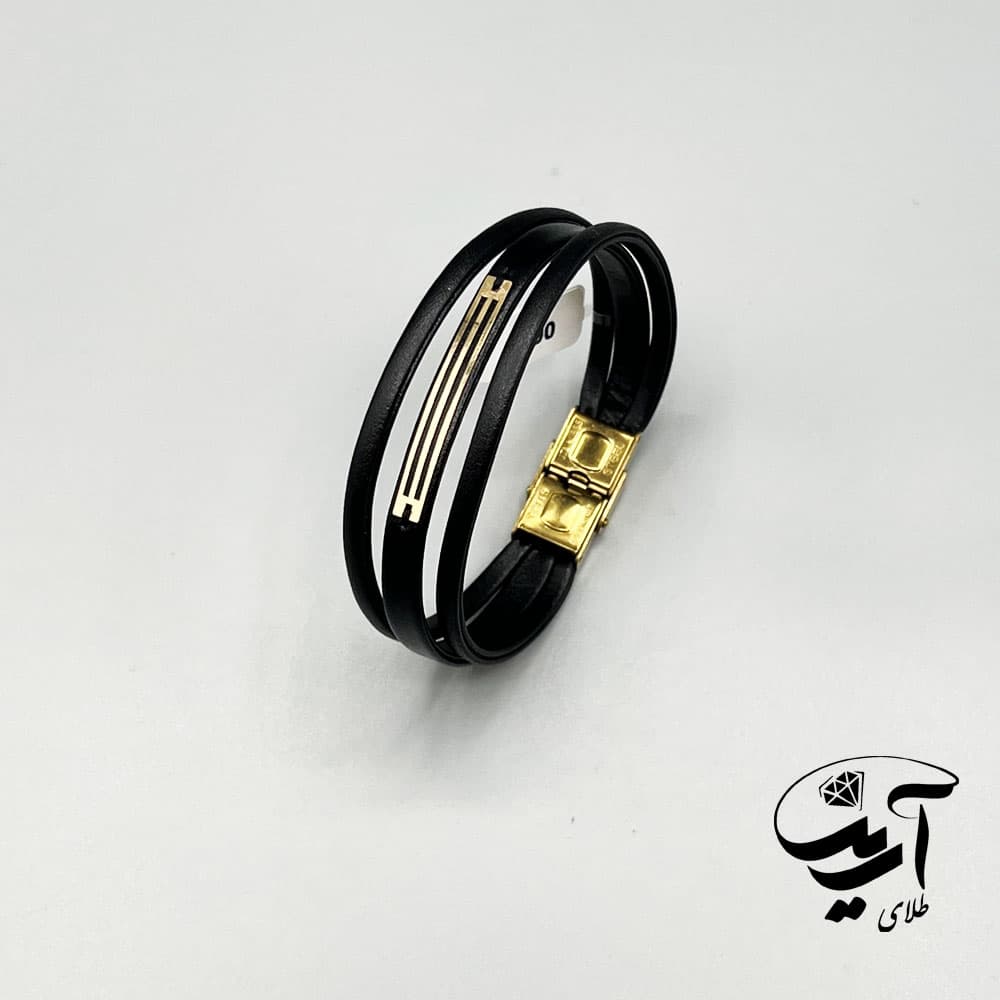 دستبند چرم و طلا مردانه کد 1260