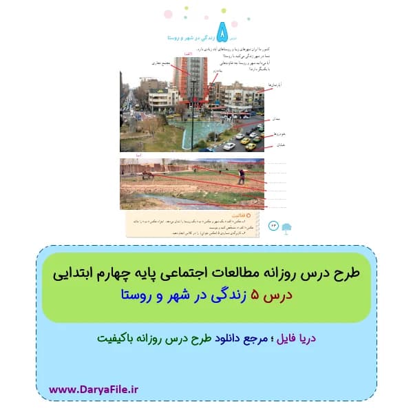 طرح درس روزانه زندگی در شهر و روستا مطالعات چهارم ابتدایی Word و PDF