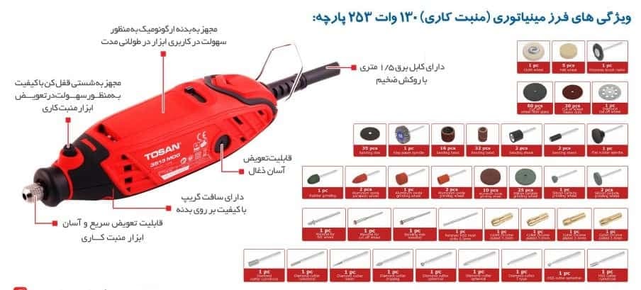 فرز مینیاتوری 160 وات 253 پارچه مدل 3516MDG253 توسن — تصویر ۶