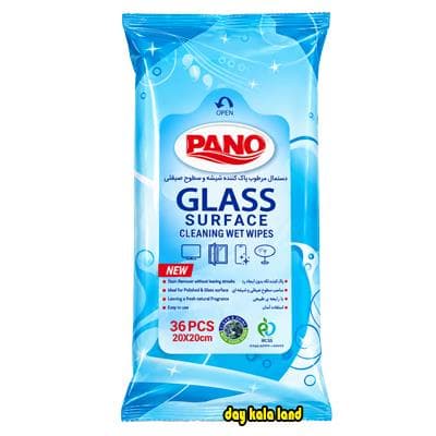 دستمال مرطوب پانو لوسین خانگی شیشه و سطوح صیقلی 36 عددی آبی( دو تا بخری سه تا میبری)