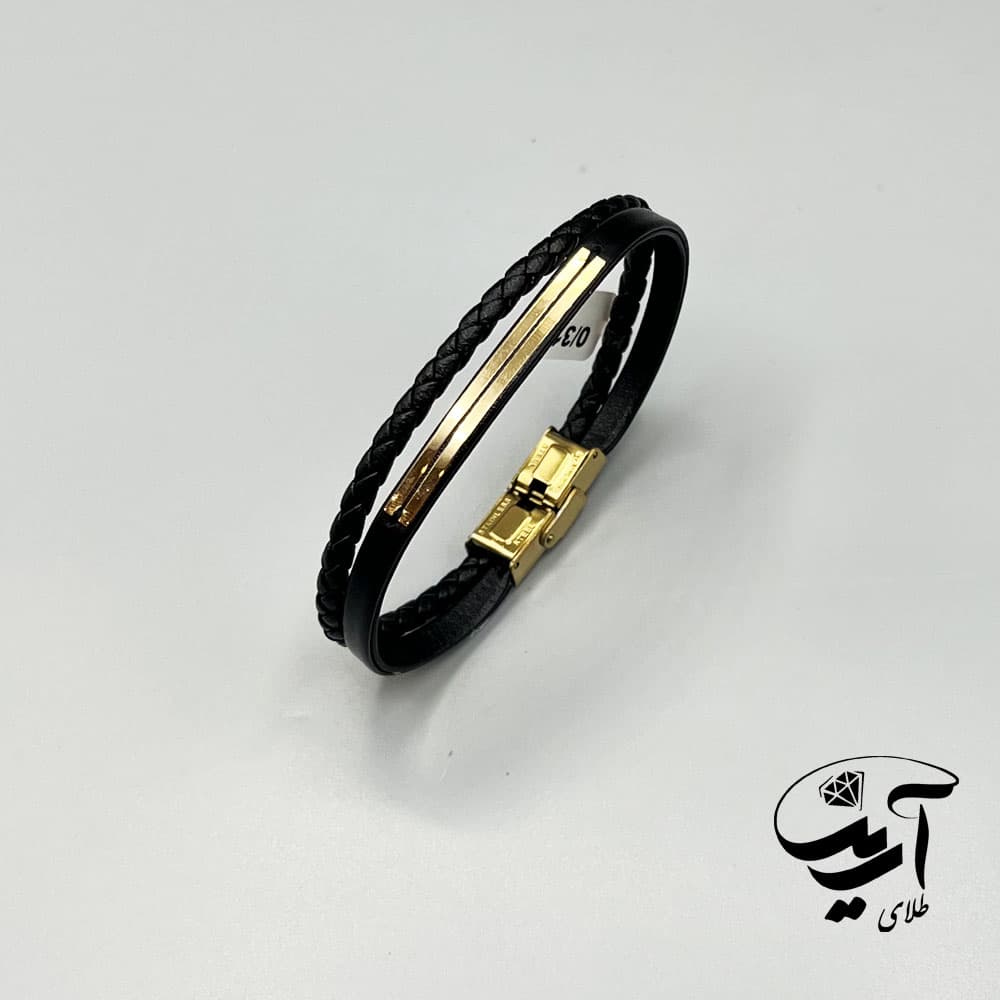 دستبند چرم و طلا مردانه کد 1255