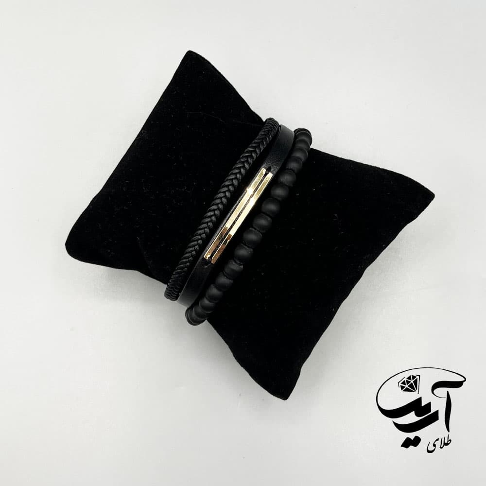 دستبند چرم و طلا مردانه کد 1254 — تصویر ۲