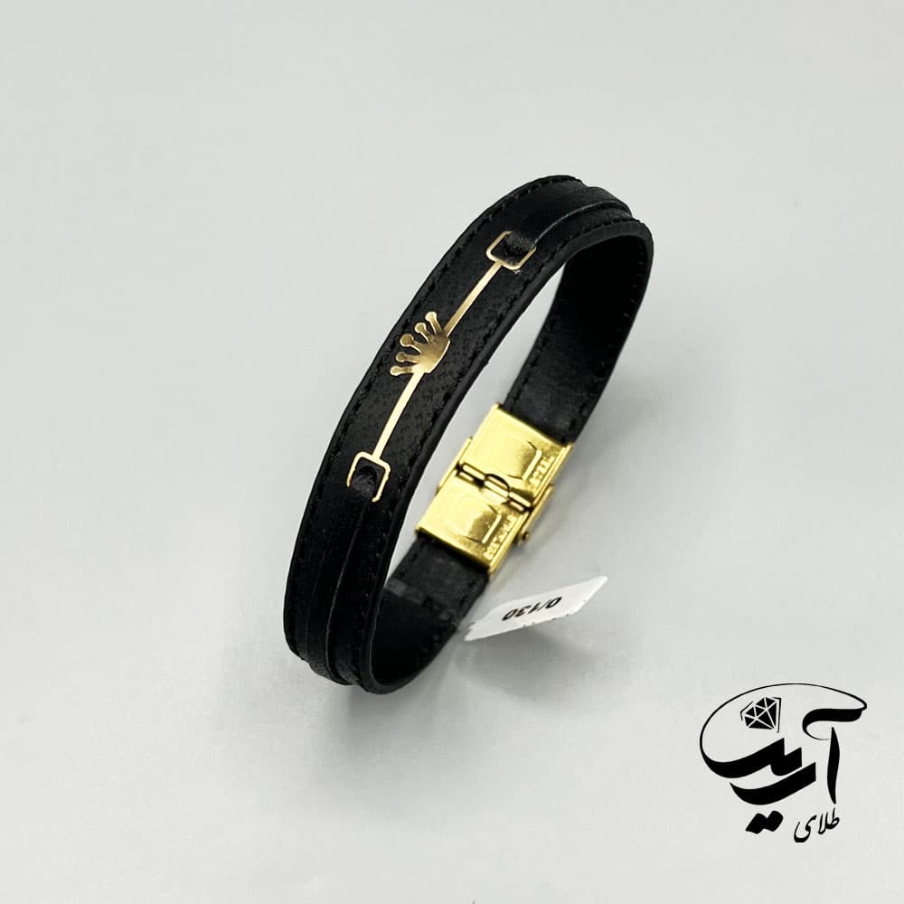 دستبند چرم و طلا مردانه کد 1252