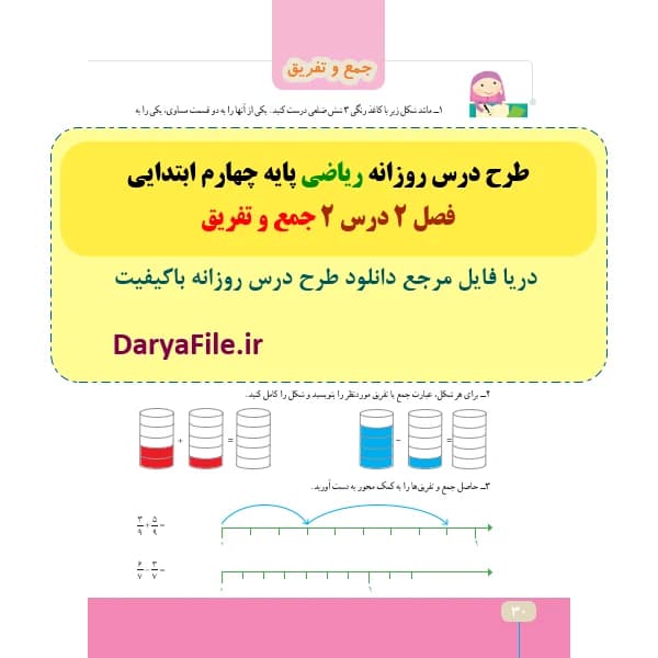 طرح درس روزانه جمع و تفریق کسرها ریاضی چهارم ابتدایی Word و PDF