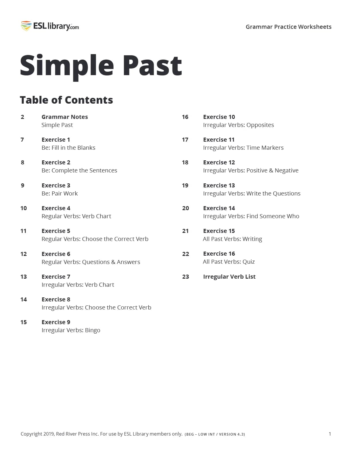 کتاب Simple Past Worksheet (کاربرگ زمان گذشته ساده) نسخه انگلیسی PDF