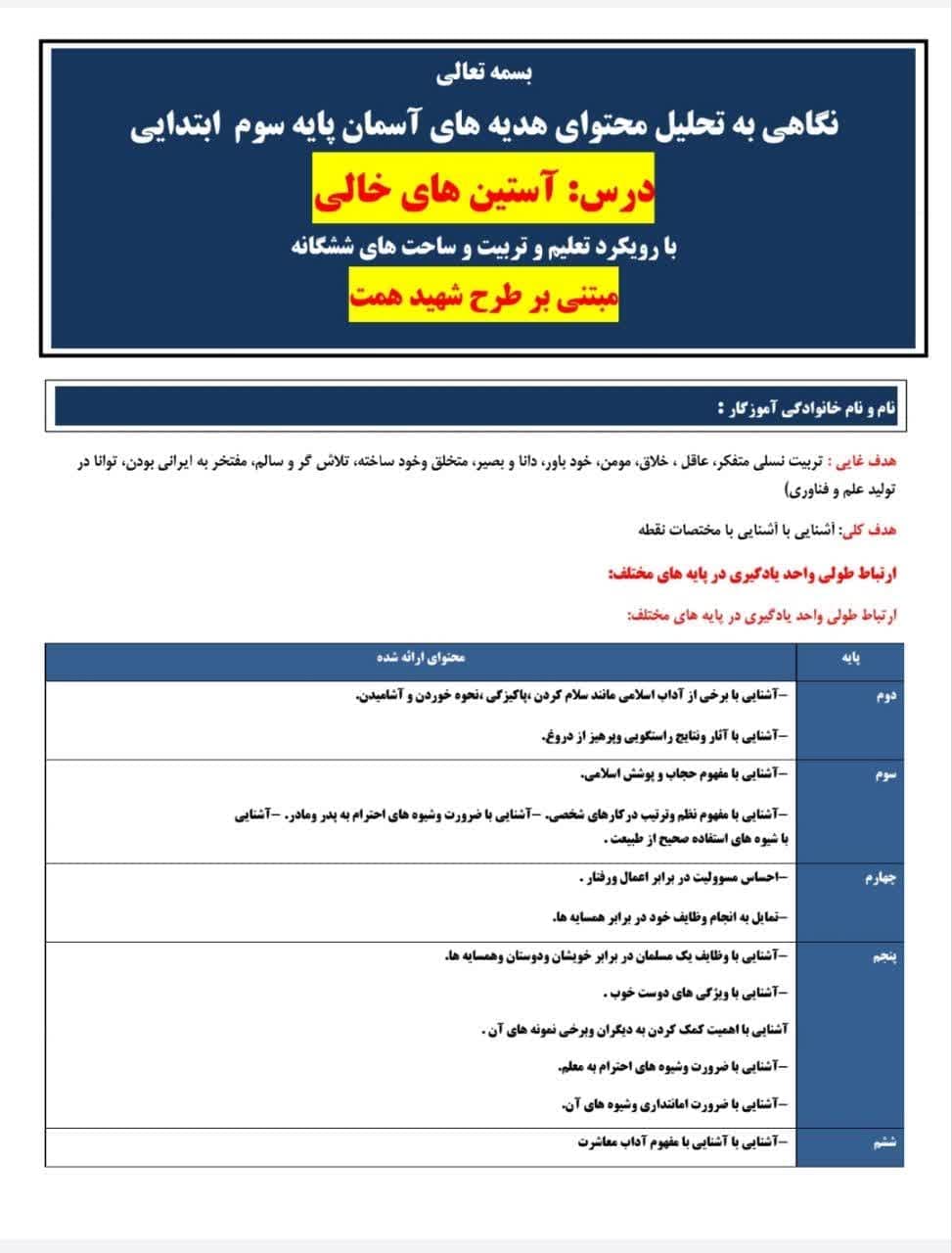 طراحی آموزشی شهید همت آستین های خالی پایه سوم — تصویر ۵