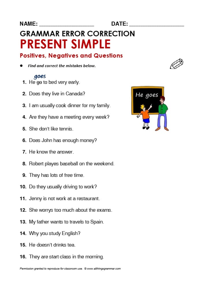 کتاب ATG Worksheet: Present Simple Correction (کاربرگ تصحیح زمان حال ساده) نسخه انگلیسی PDF