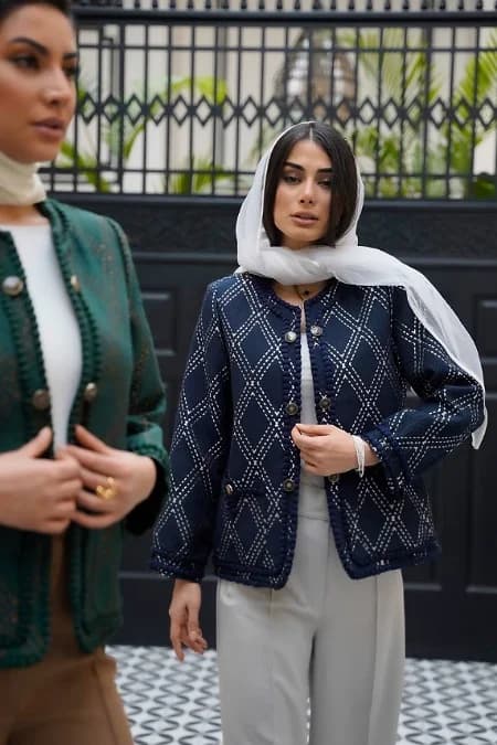 کت ژاکارد لوزی نوار دوزی