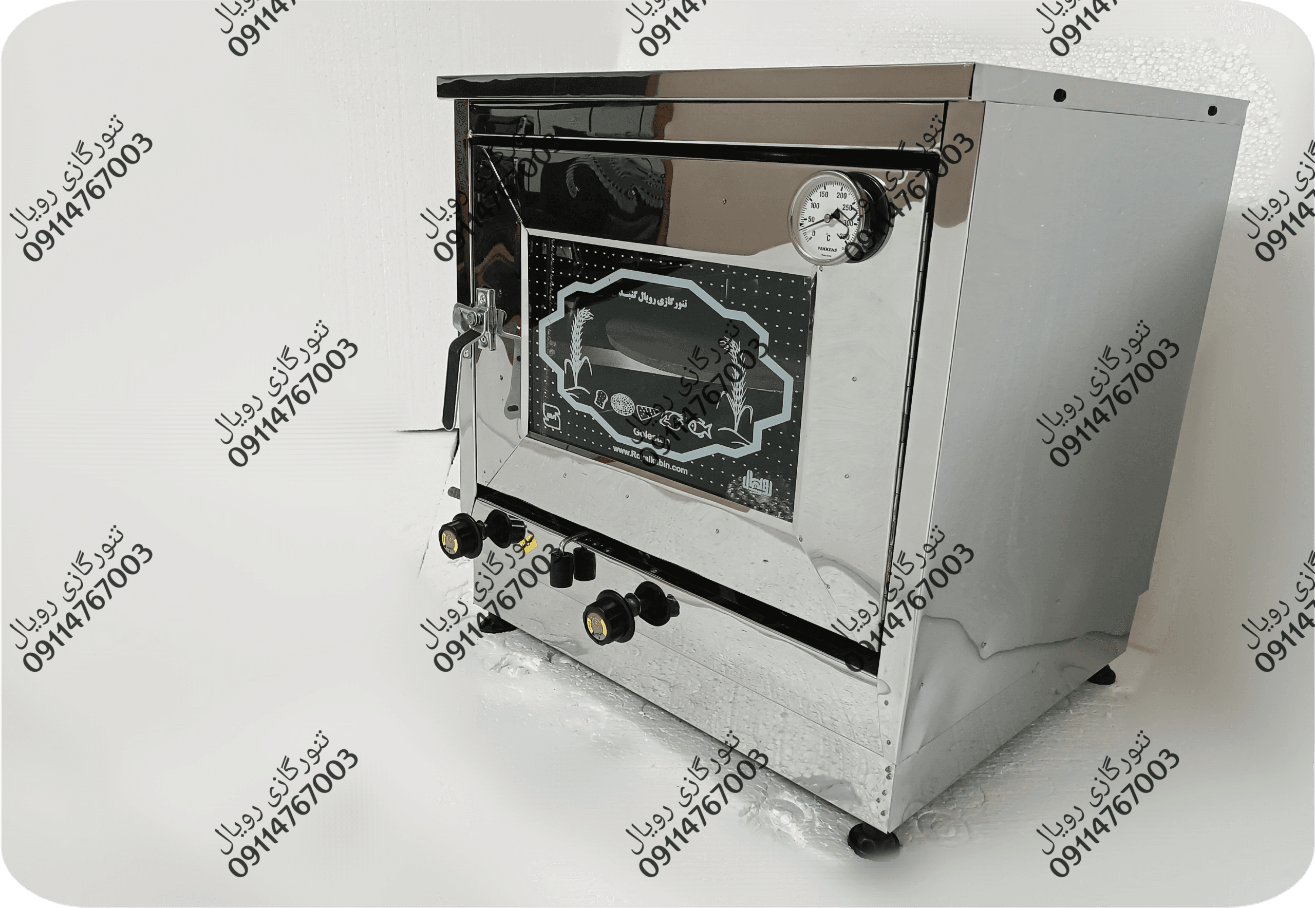 تنور گازی بزرگ استیل صفحه چدن 37 دماسنج با جوجه گردان و دو سینی رویال مدل TG.Royal 424D