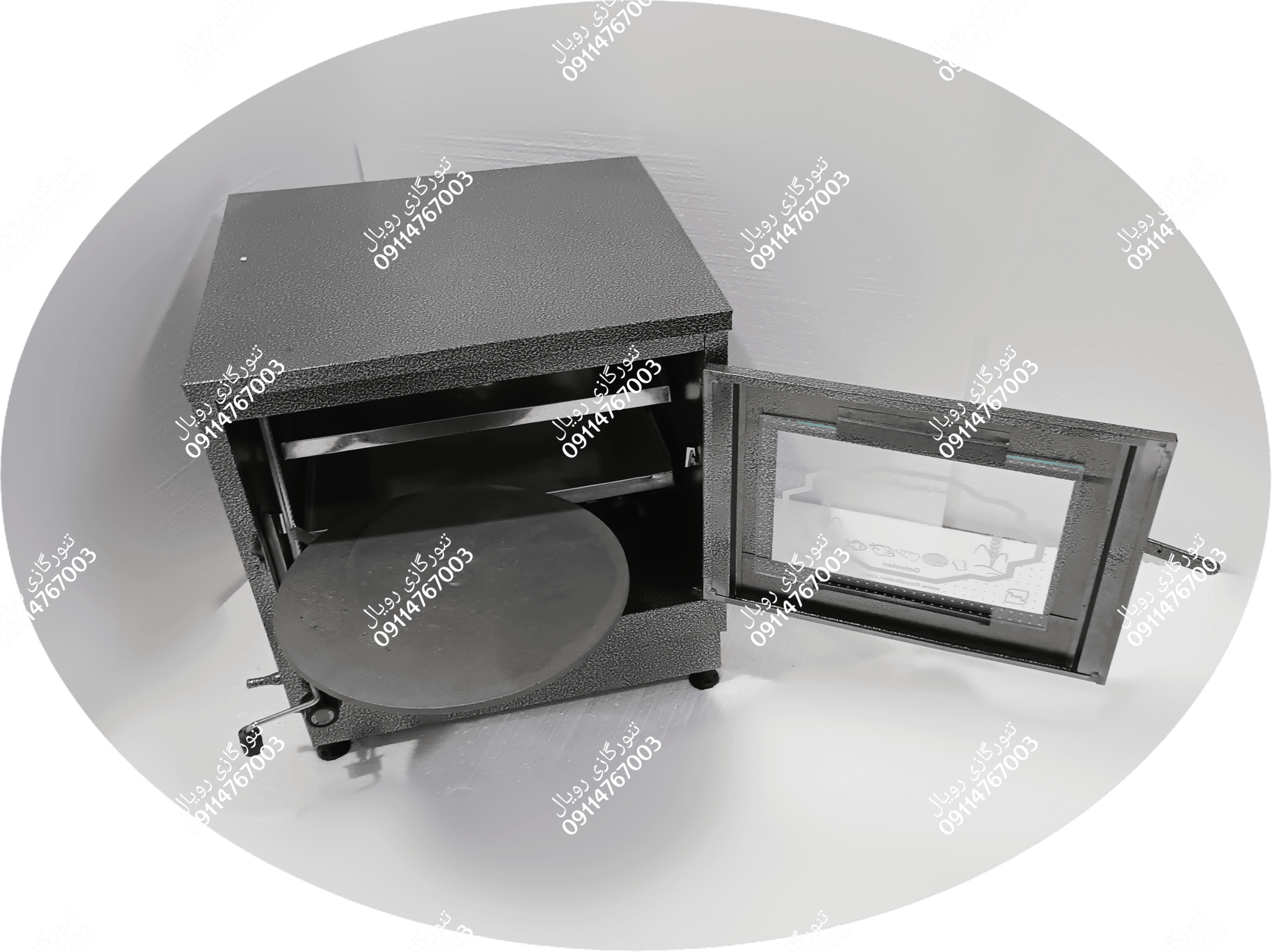 تنور گازی بزرگ مشکی صفحه چدن 37 دو سینی تایمر با جوجه گردان دار رویال مدل TG.Royal 444T.M