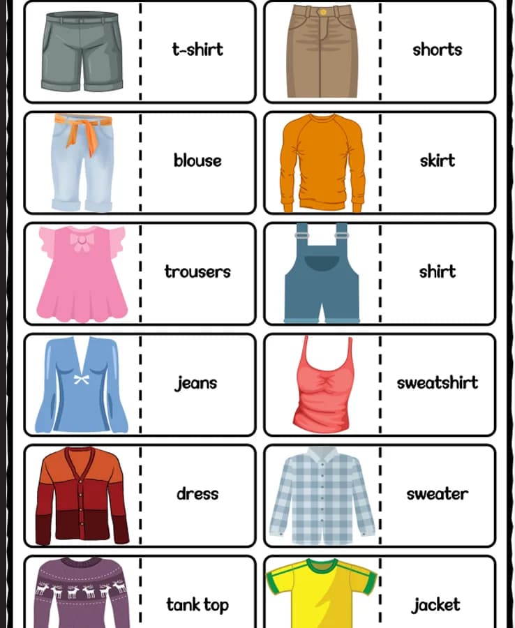 کتاب clothes vocabulary esl printable dominoes games for kids (دومینو واژگان لباس) نسخه انگلیسی PDF