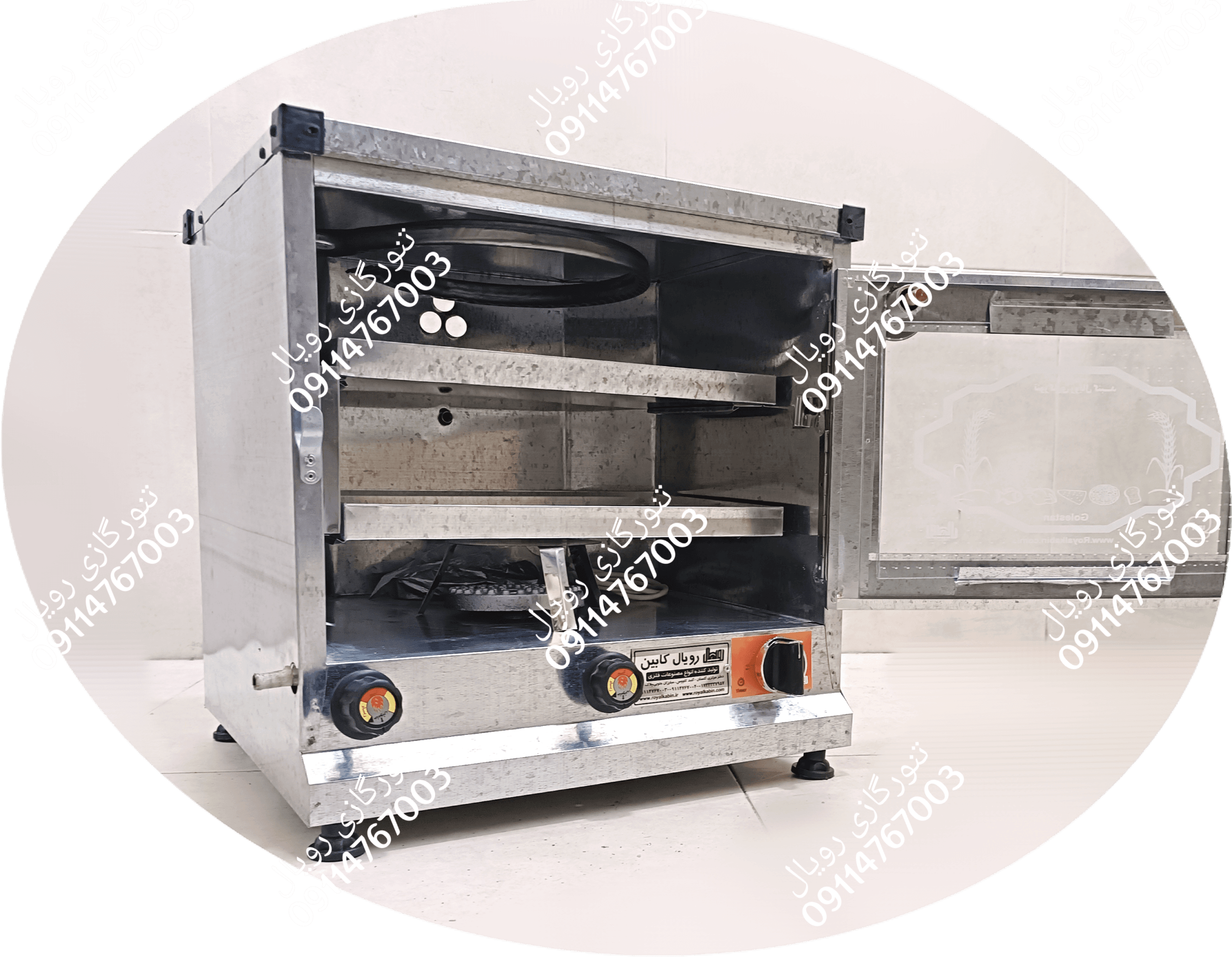 تنور گازی متوسط گالوانیزه چدن 33 سانت دماسنج دار با تایمر و جوجه گردان رویال مدل TG.Royal 314TD — تصویر ۴