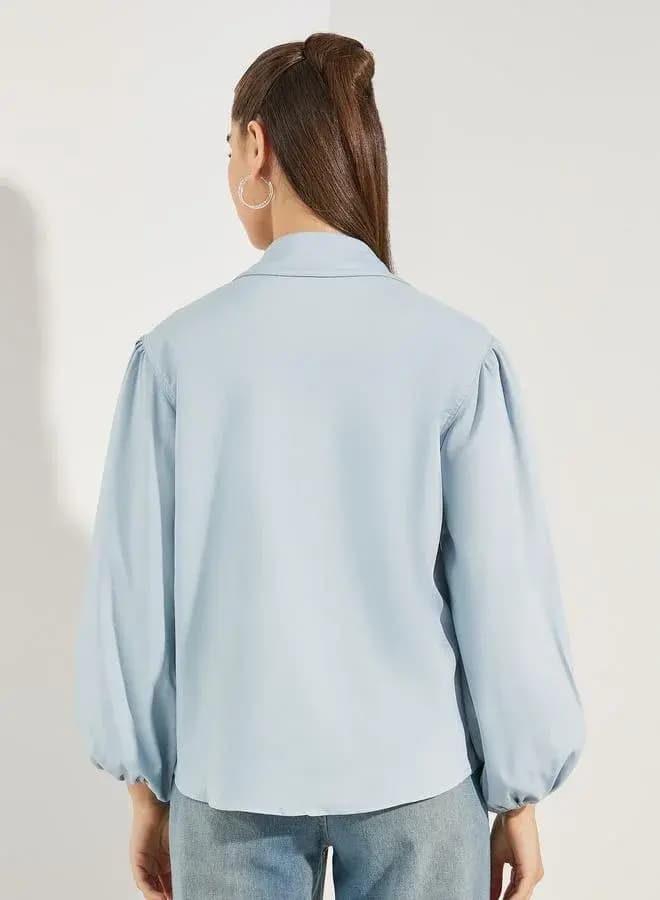پیراهن آستین بلند زنانه Chambray با دکمههای فلزی — تصویر ۵