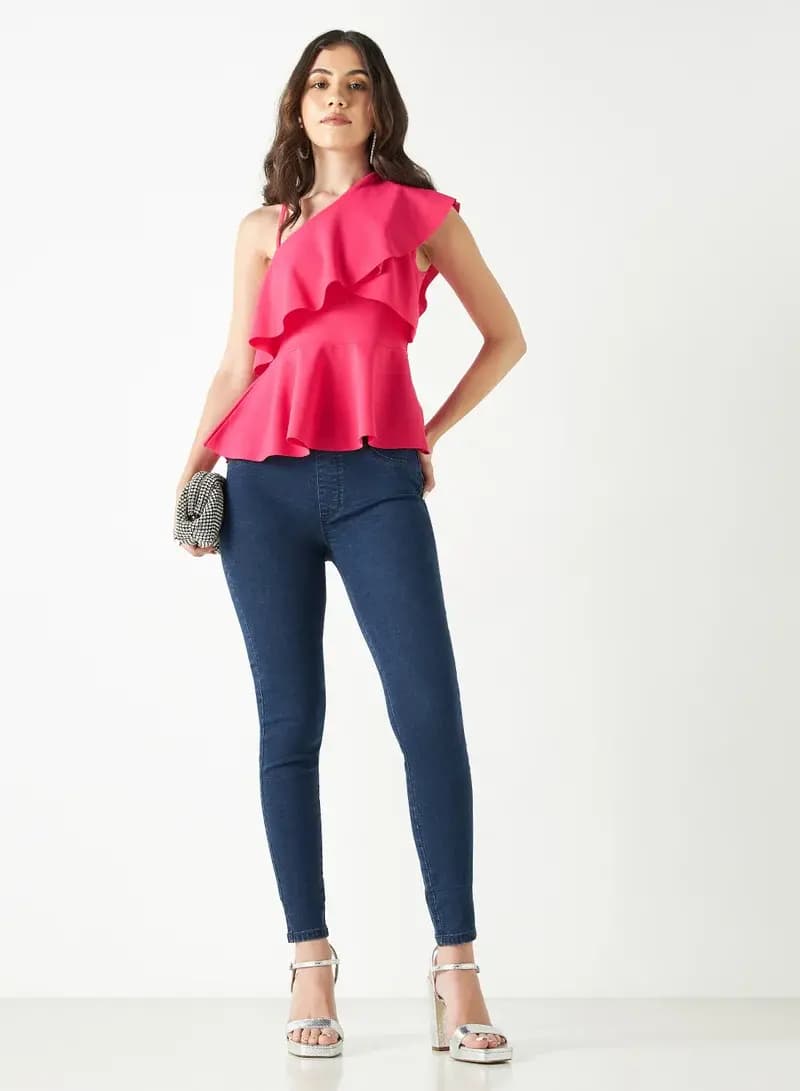 شلوار جین زنانه مدل Jeggings با کمر کشی