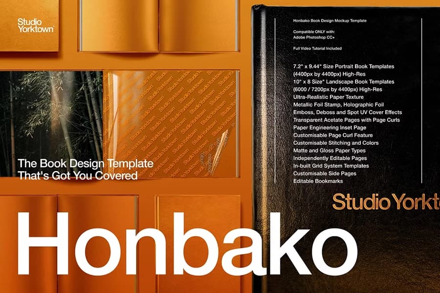 موکاپ کتاب Honbako برای ارائه حرفه‌ای طراحی