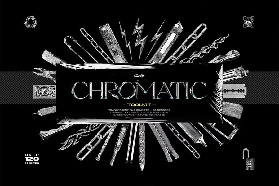 مجموعه 140 المان‌های کروم Chromatic Toolkit برای طراحی‌های مدرن و آینده‌نگر